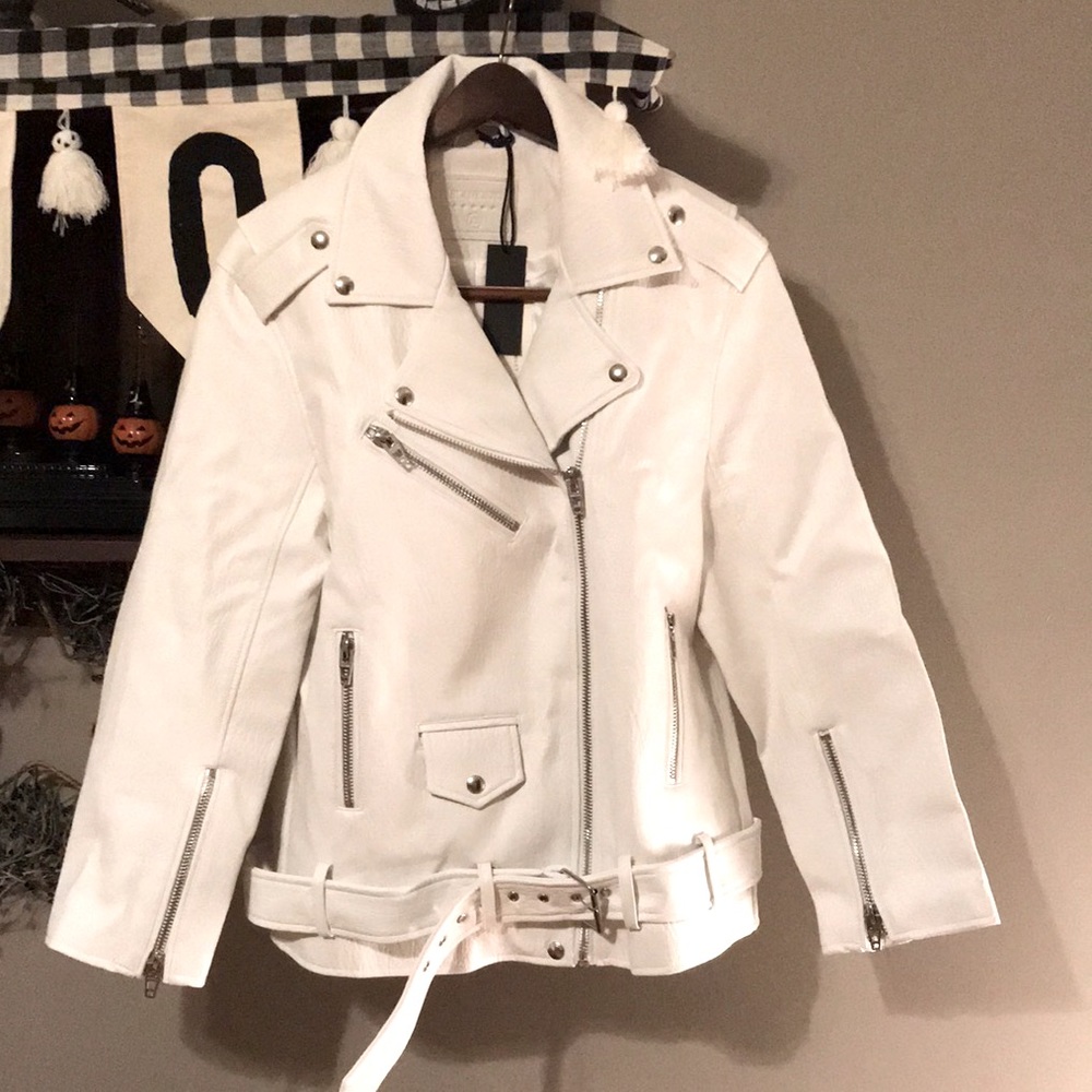 NWT white biker style faux leather jacket